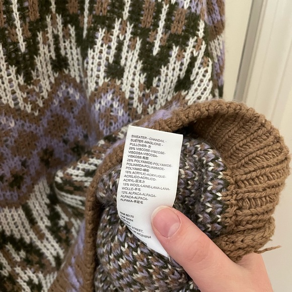 Anthropologie Fabiana Knit Fair Isle Wool Chunky Boxy Sweater Purple Size Small - Picture 4 of 5